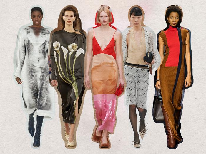 biggest fall print trends 2023, runway collage of pattern trends